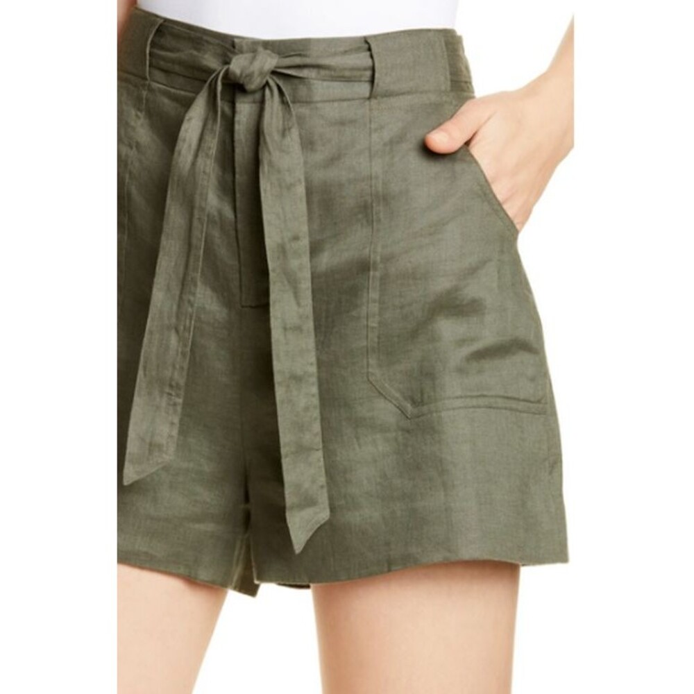 Equipment Olive Green Tie-Waist Linen Shorts